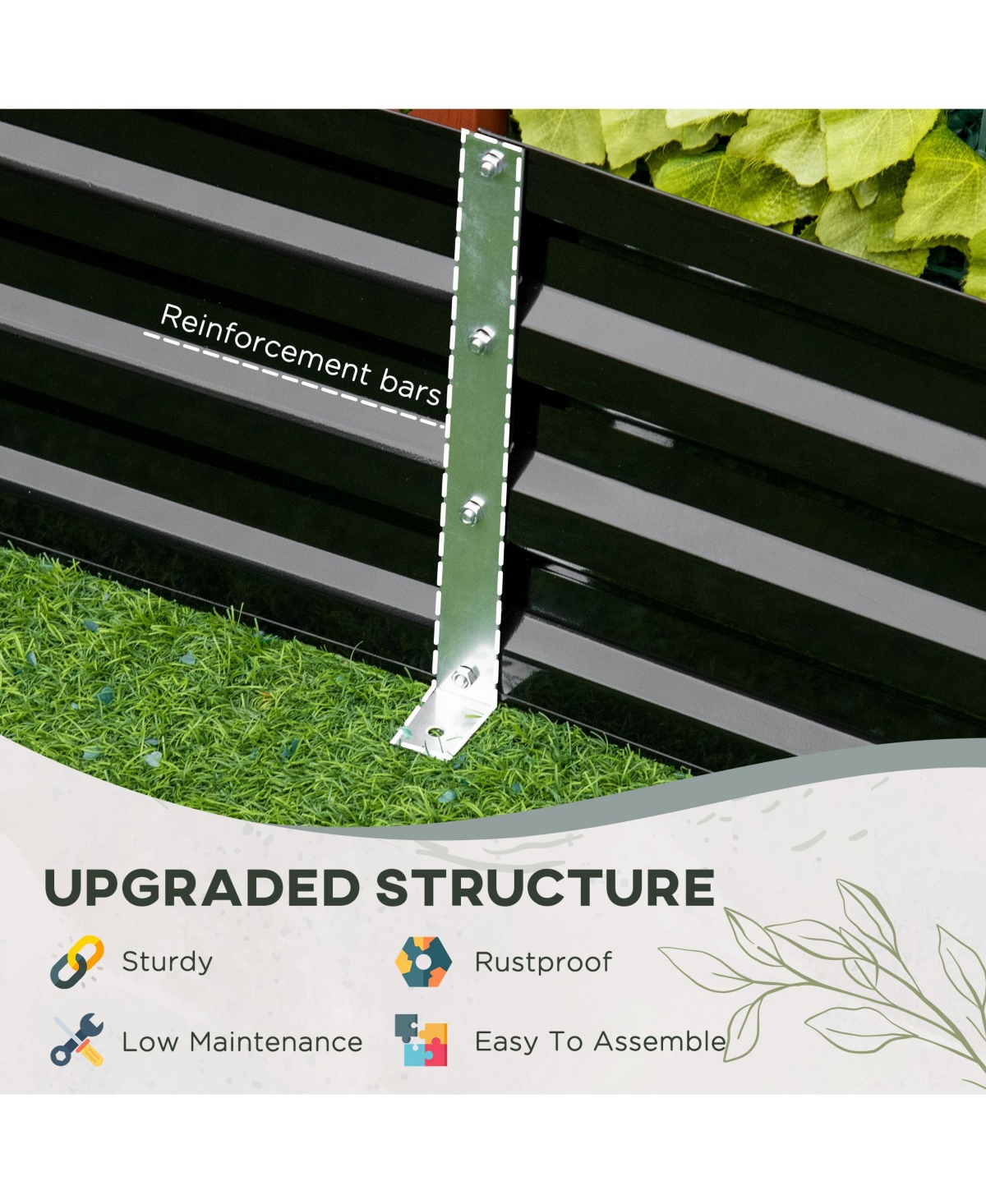 Outsunny Raised Garden Bed, Galvanized Elevated Planter Box with 2 Customizable Trellis Tomato Cages, Reinforced Rods, Elevated & Metal for Climbing V