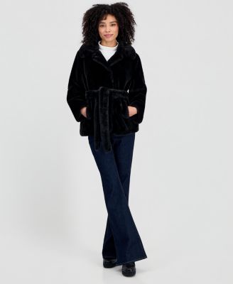 Women's Faux-Fur Belted Lined Coat
