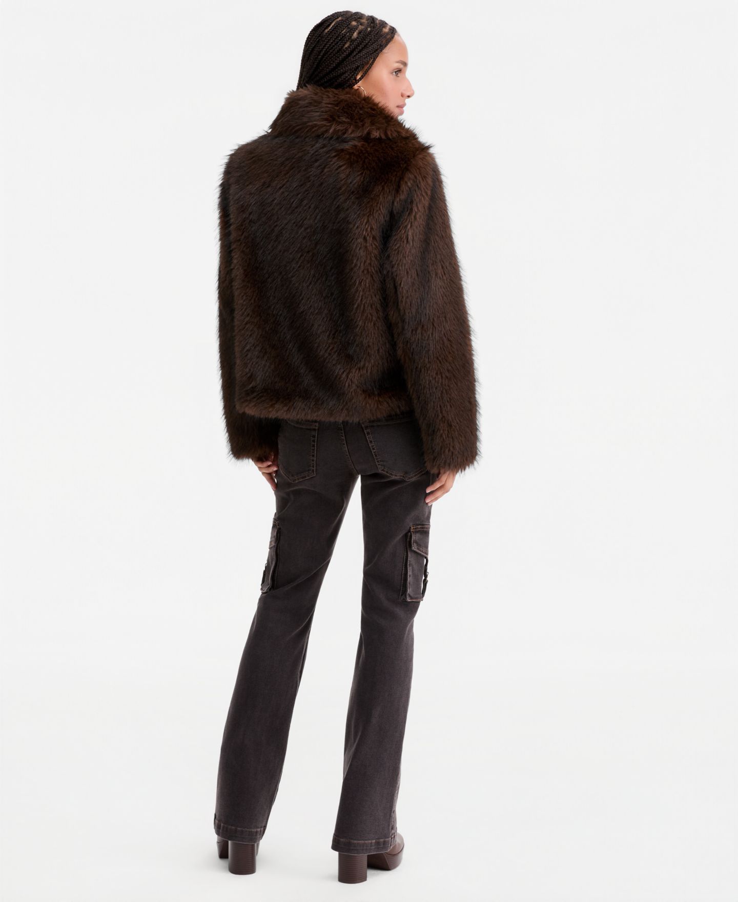 Женское пальто Sebby Faux-Fur Collared, цвет: Коричневый / Чёрный — фото 5