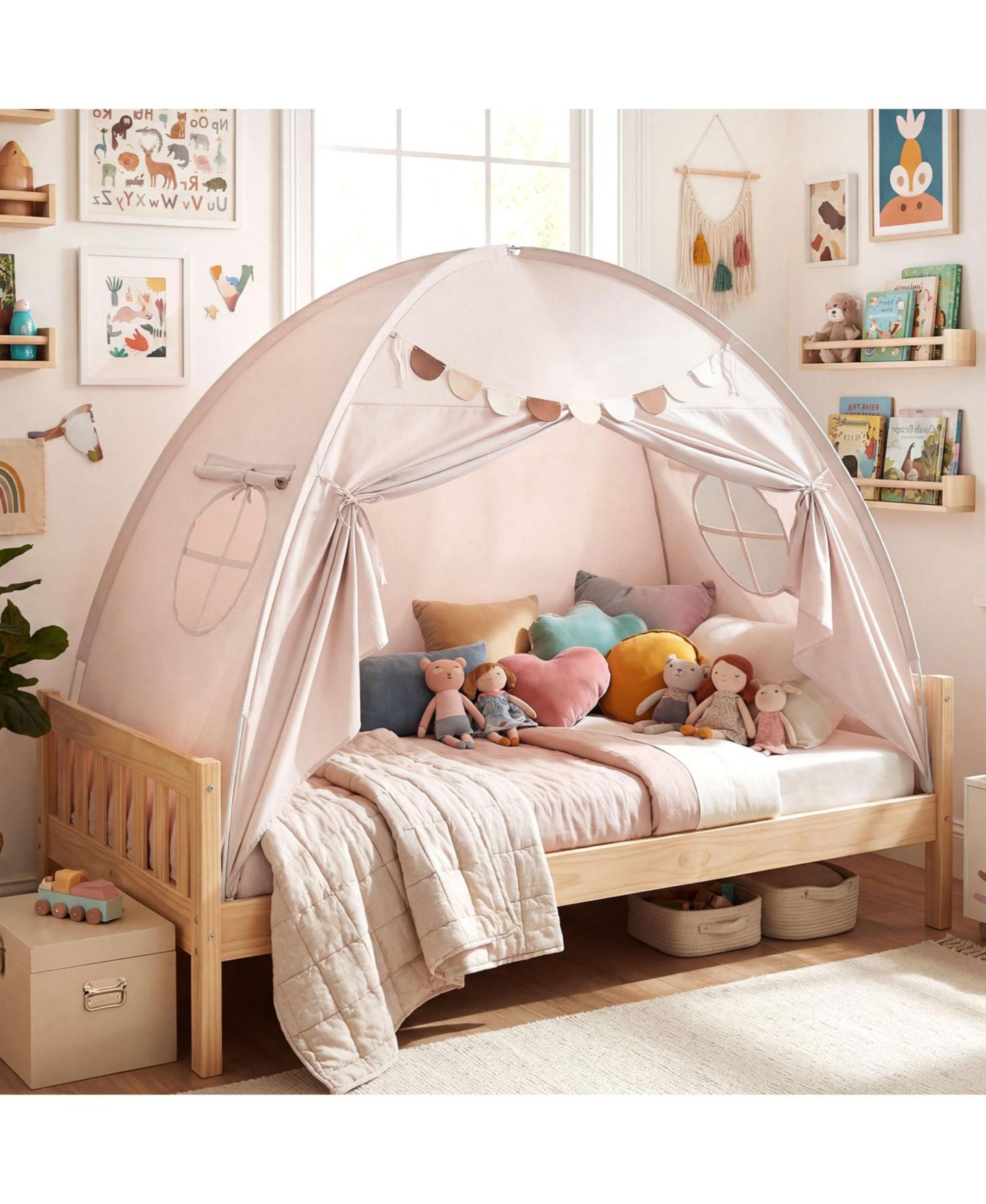 Детская игрушка Slickblue Twin Size Indoor Canopy Tent with Mesh Windows, Ages 3+, цвет: Бежевый — фото 2