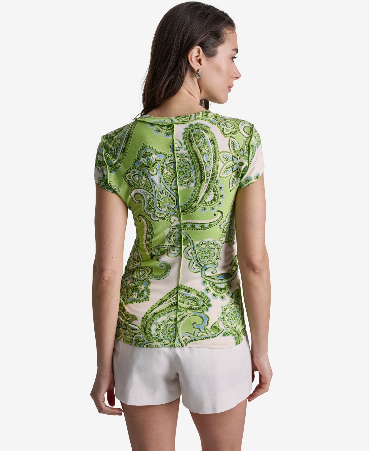 Bcbg Women's Paisley Print Crewneck Cap-Sleeve Top