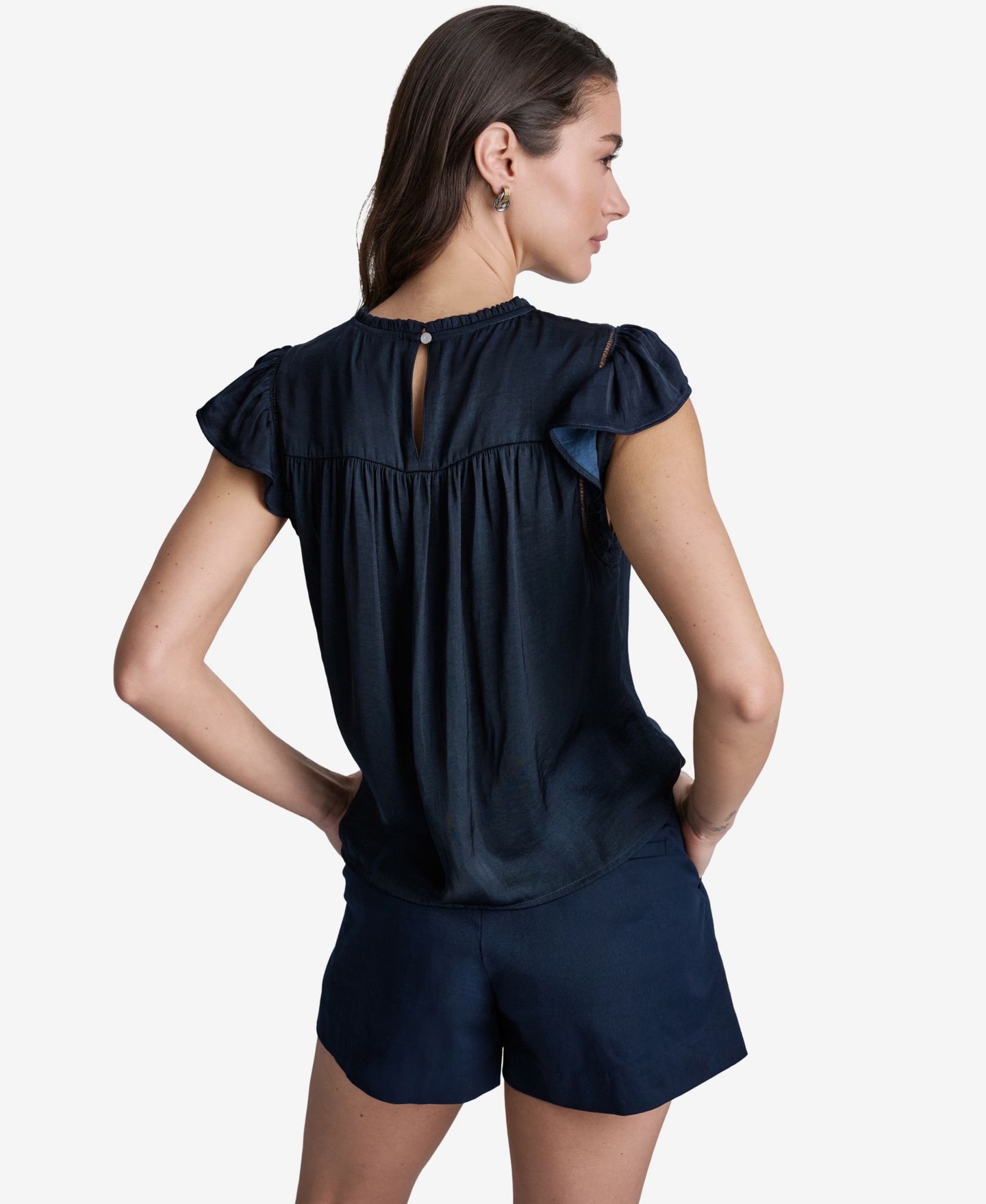 Женская блузка BCBG Flutter-Sleeve Crewneck, цвет: Синий — фото 7