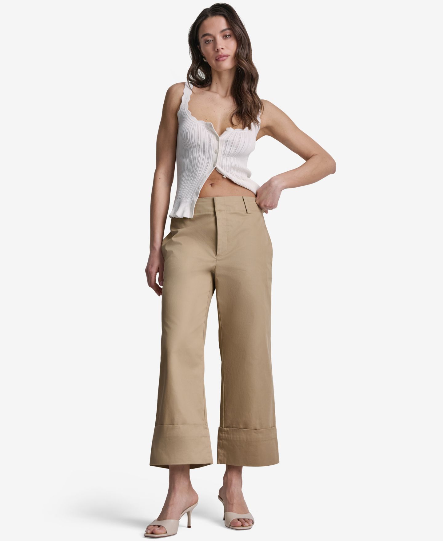 Женские брюки BCBG Cuffed Wide-Leg Cropped Pants, цвет: Коричневый — фото 2