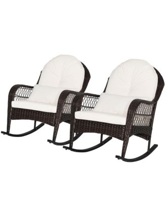 2PCS Patio Wicker Rocking Chair  Seat Cushions and Lumbar Pillow Porch