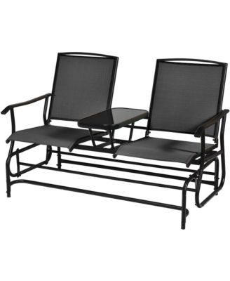 Patio 2-Person Glider Rocking Chair Loveseat Garden w/ Tempered Glass Table