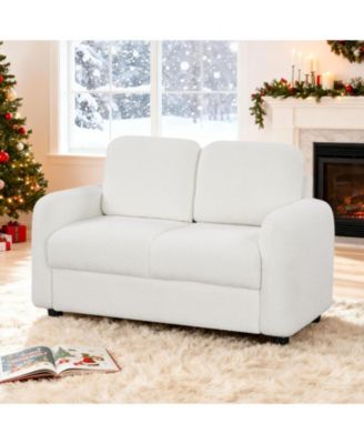 2-Seat Kids Sofa with Teddy Fleece Upholstery and Solid Wood Frame