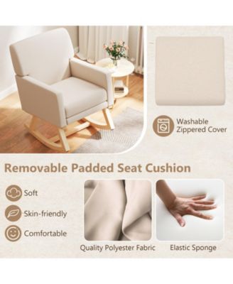 Upholstered Rocking Chair with Padded Seat and Solid Wood Base