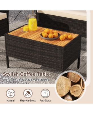 4 Piece Patio Wicker Sofa Set 2 Rattan Chairs and Loveseat with Table