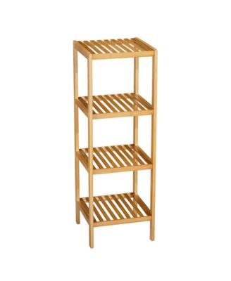 4-Tier Bamboo Shelf Narrow Bathroom Shelf with Slatted Shelves Wood Plant Stand Standing Towel Rack Corner Rack