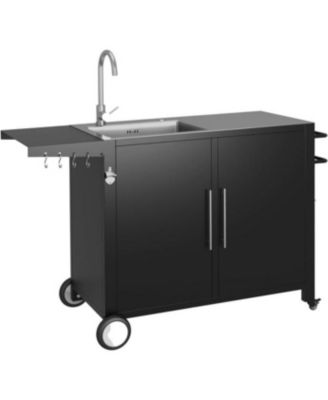 Outdoor Kitchen Sink with Hose Hook up, Stainless Steel Grill Prep Table Kitchen Cabinets Island