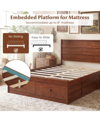 Full Size Bed Frame w/Storage Drawers Headboard Wooden Slat Support