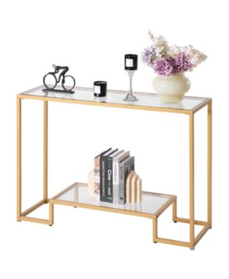 Tempered Glass 2-Tier Console Table with Metal Frame and Anti-Tip Device