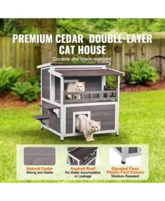 Outdoor Cat House 2-Story 30x30x32 in Weatherproof Wood