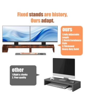 Wood Dual Monitor Stand Riser Desk Organizer Pen Holders