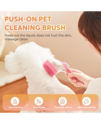 2pcs Pet Bath Brush With Shampoo Dispenser Massage For Dogs Cats Easy Washing Short Long Hair Coarse Fine Teeth