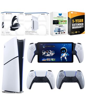 PlayStation 5 Slim Digital Bundle with Disc Drive, Extra Controller, Pulse Elite Headset, PlayStation Portal,  MightySkins Game Collection Servic