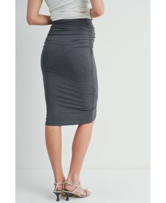 Maternity Ruched Slim Fit Knee-Length Skirt with Over-the-Belly Waist