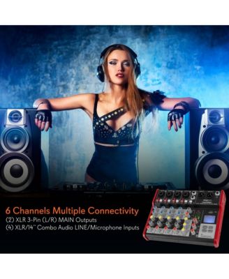 6-Channel Pro Audio Bluetooth Studio DJ Mixer with USB Interface and LCD Display