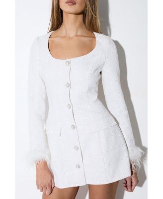 Women's Boucle feather Trim Mini Dress