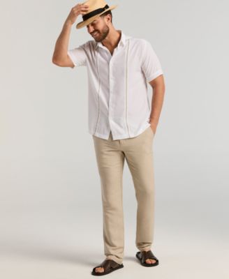 Men's Pick Stitch Panel Short Sleeve Button-Down Shirt