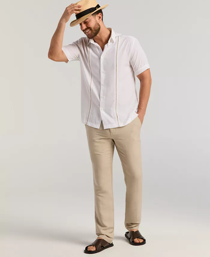 Men's Pick Stitch Panel Short Sleeve Button-Down Shirt - thumbnail 3