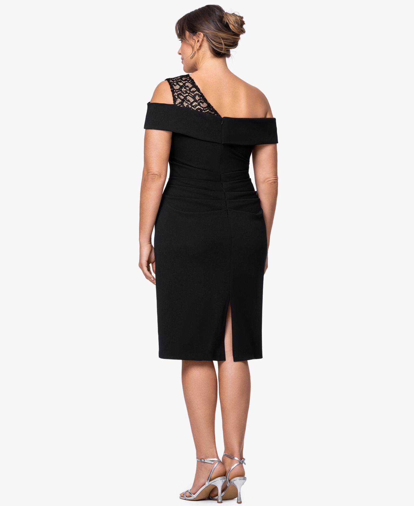 Женское платье B&A By Betsy and Adam Plus Size Asymmetrical Neck, цвет: Чёрный телесный — фото 4