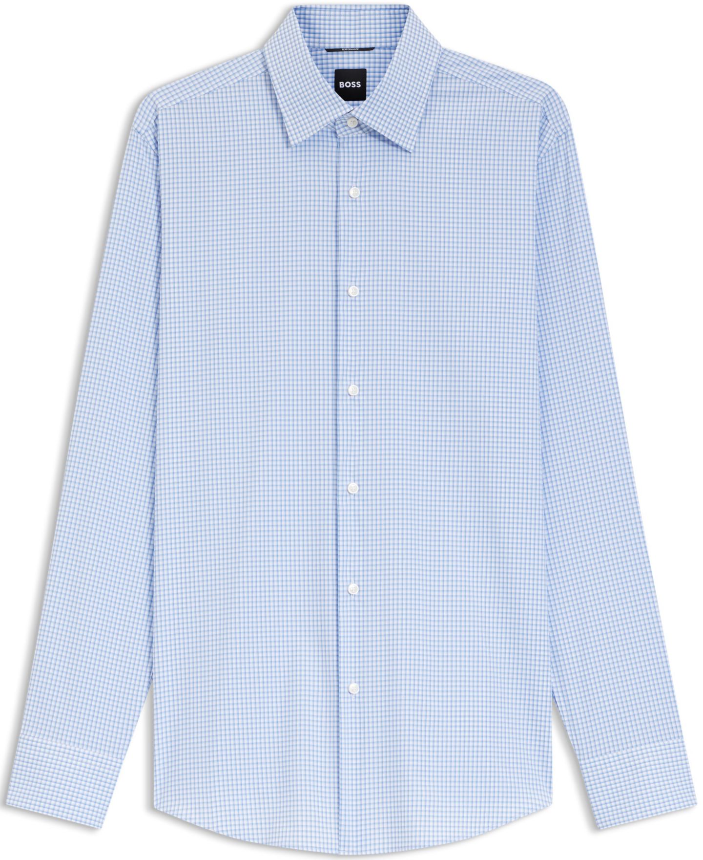 Мужская рубашка Hugo Boss Checked Performance-Stretch Slim-Fit Dress Shirt, цвет: Синий — фото 5