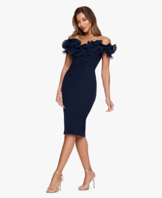 Women's Ruffled Off-The-Shoulder Scuba Crepe Dress