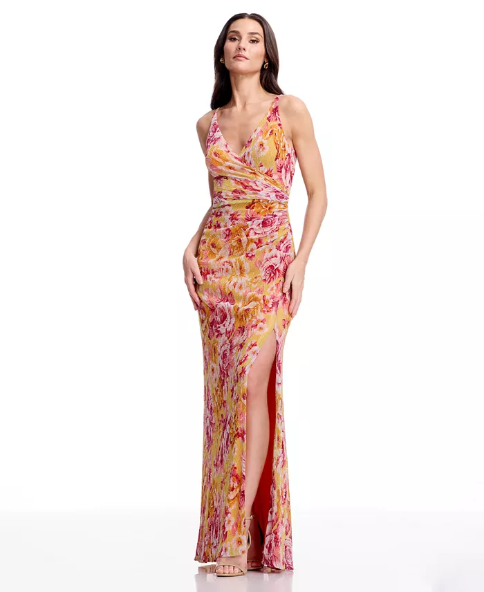 Women's Floral Print Ruched Mermaid Gown