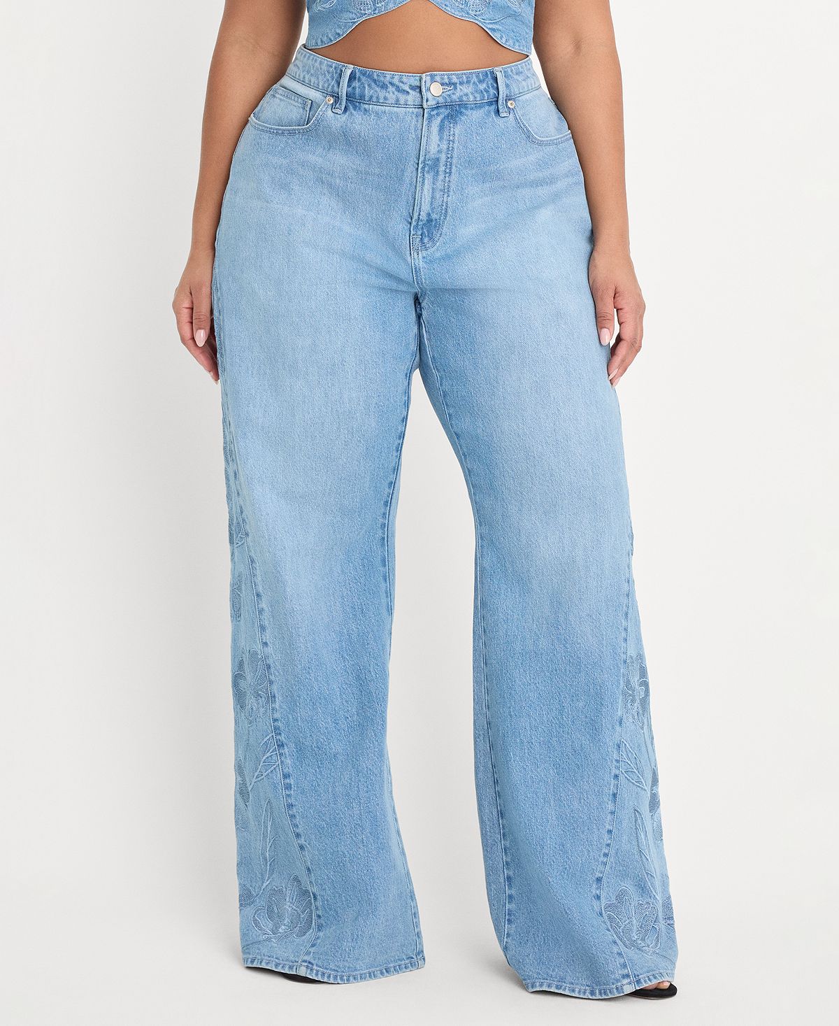 Good American Women's Dolly Joleans High-Rise Wide-Leg Embroidered Jeans view 7 — MAYCSS fashion products