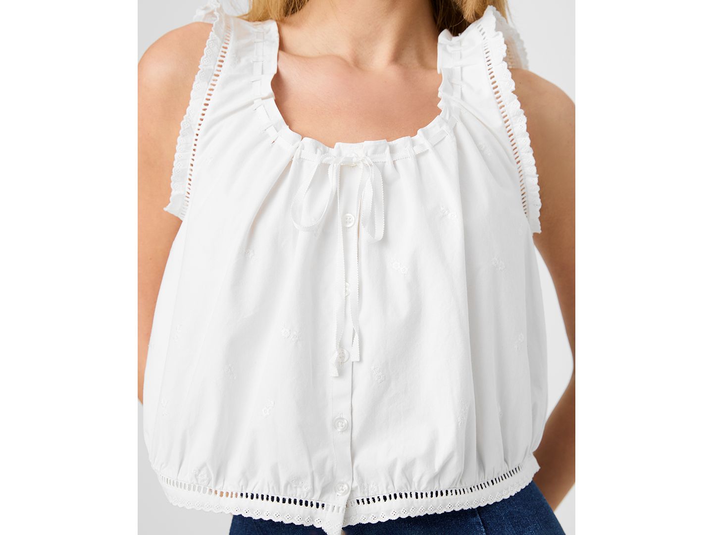Женский топ French Connection Sleeveless Cotton, цвет: Льняной белый — фото 5