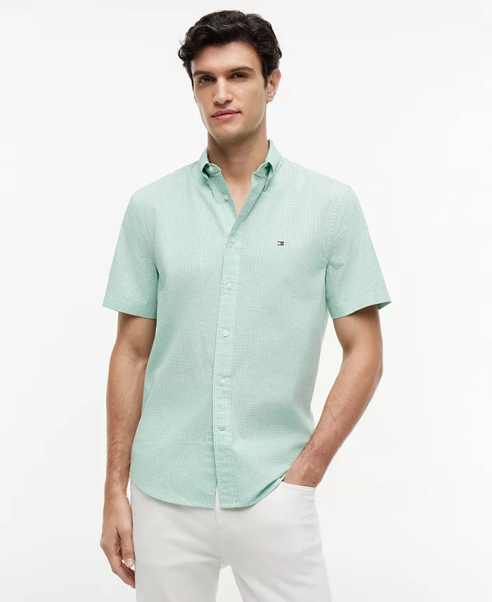 Men's Regular-Fit Flex Poplin Gingham Short-Sleeve Shirt