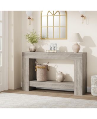 Entryway Console Table, Farmhouse 2-Tier Entryway Table, Long Sofa Accent Table Behind Couch Table with Open Storage for Entrance, Living Room