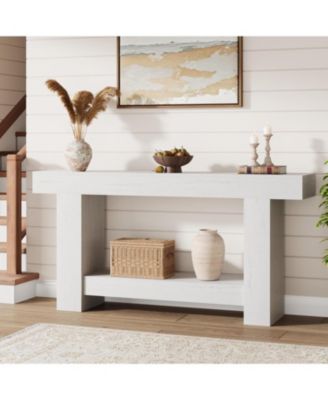 63'' Farmhouse 2-Tier Entryway Console Table with Open Storage - Long Sofa Accent Table for Entrance, Living Room and Hallway