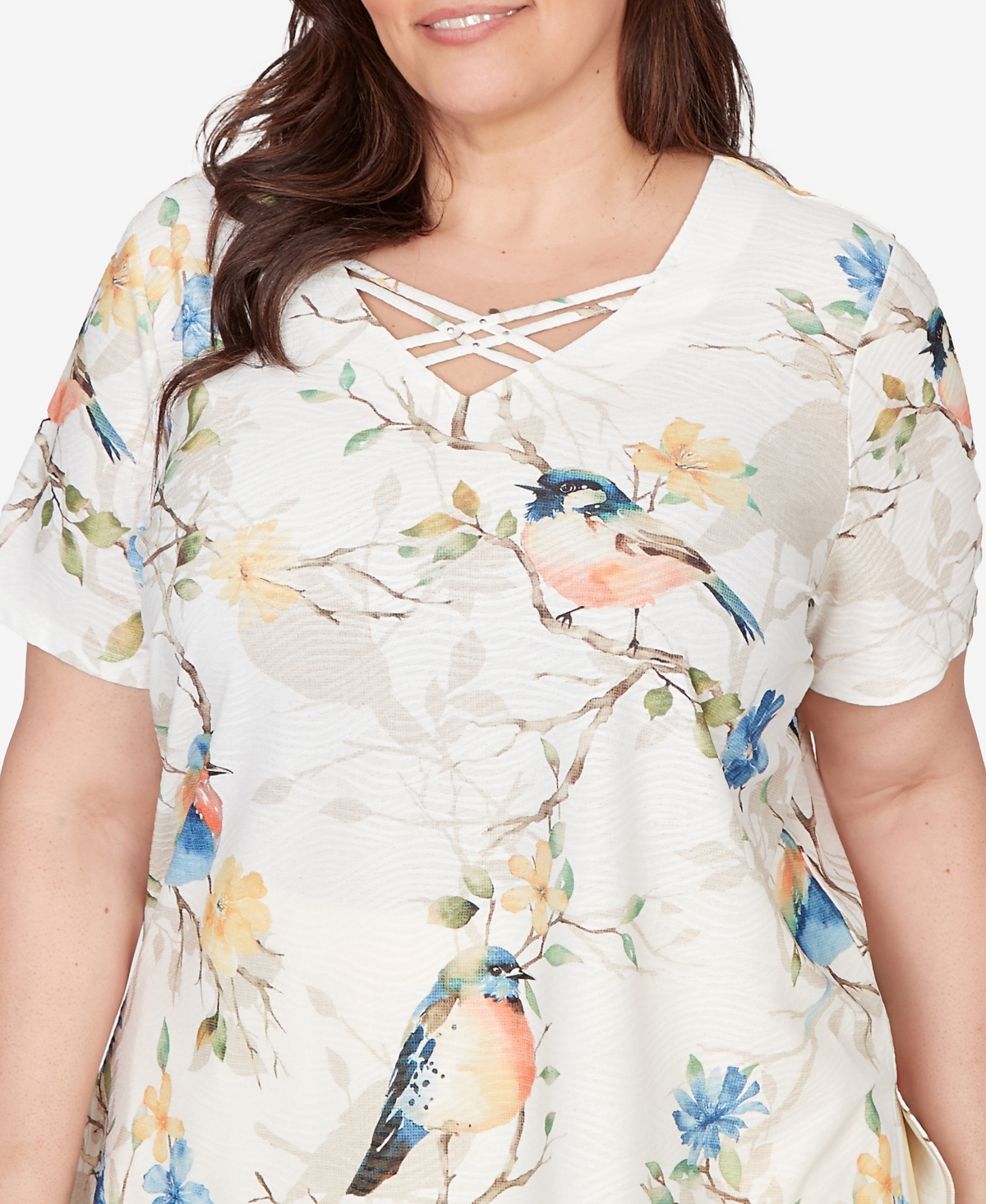 Alfred Dunner Plus Out of the Blue Chickadees Embellished T-Shirt