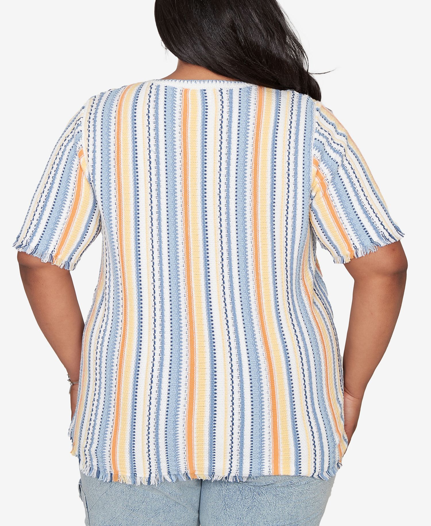 Plus Size Out of the Blue Textured Fringe Stripe T-Shirt