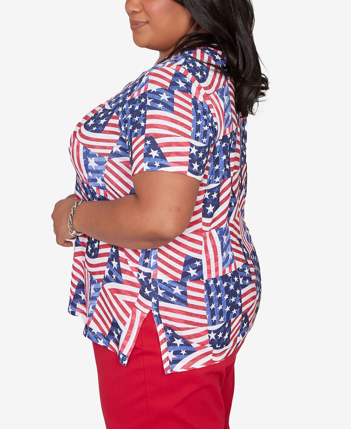 Женская футболка Alfred Dunner Plus Size Lady Liberty American Flag Patchwork, цвет: Синий разноцветный — фото 4