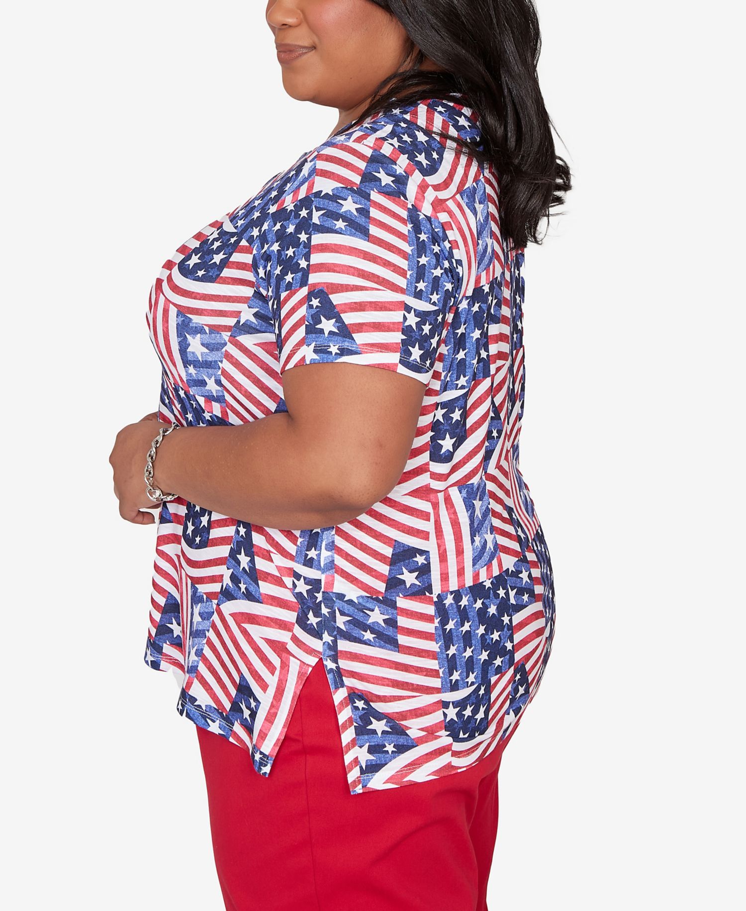 Plus Size Lady Liberty American Flag Patchwork T-Shirt
