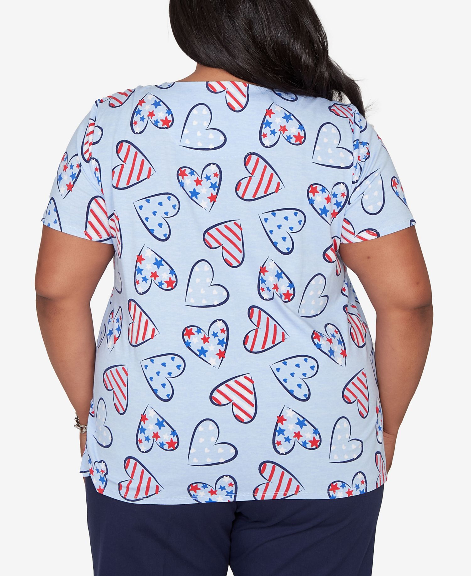 Plus Size Lady Liberty American Flag Hearts Printed T-Shirt