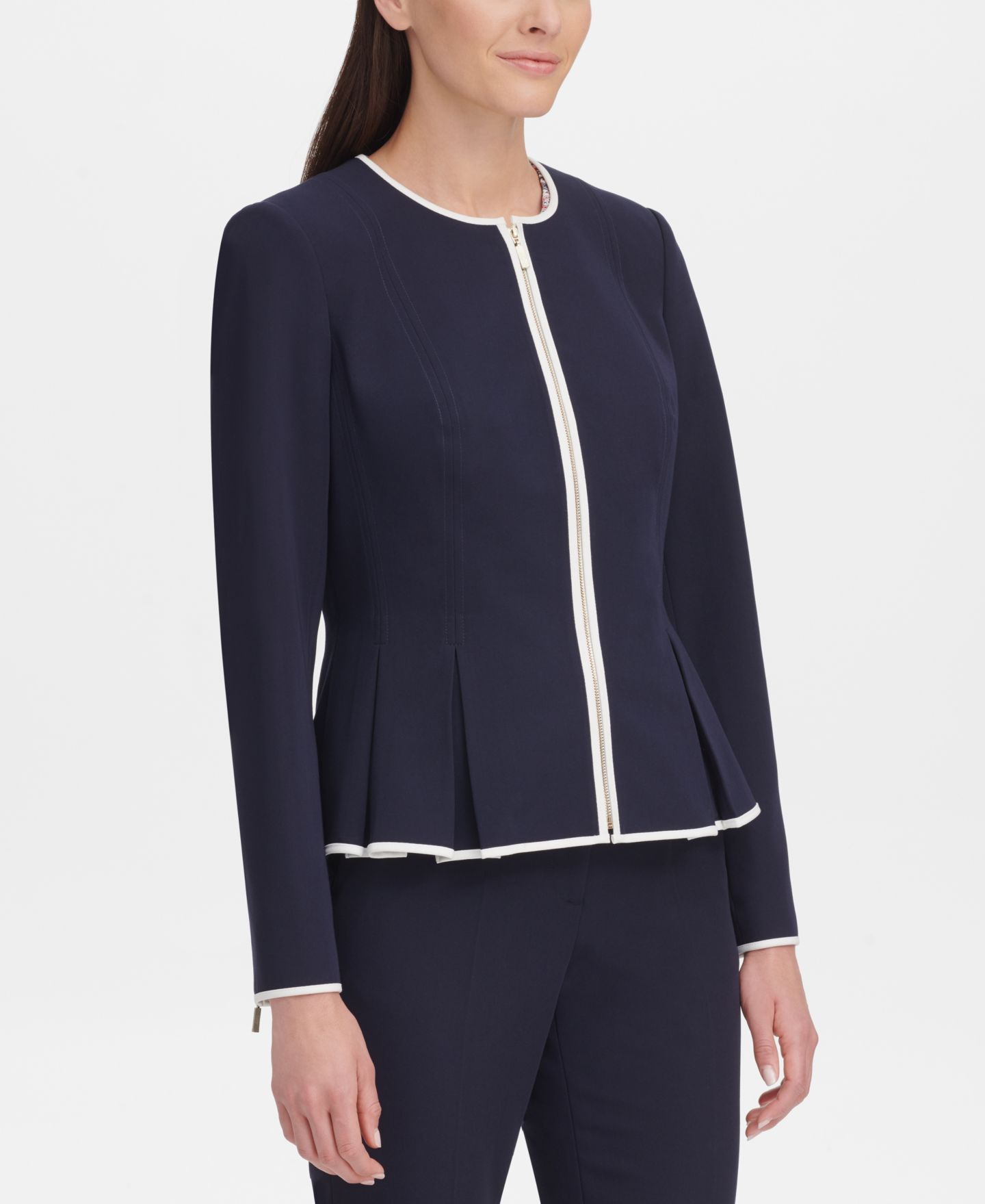 Женская куртка Tommy Hilfiger Zip-Front Peplum, цвет: Тёмно-синий / Слоновая кость — фото 3