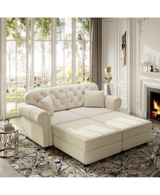 Velvet Chesterfield Sofa w/Nailhead Trim and 2 Pillows
