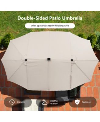 15 ft Double-Sided Patio Umbrella with 48 Solar LED Lights and Vented Canopy