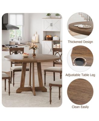 Round Dining Table for 4, 47 Inch Wooden Table with Sturdy Legs, 4-Part Top, Pedestal Kitchen Table for Dining Room, Kitchen, Living Room