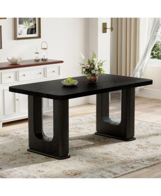 Modern Wood Grain and Glass Dining Table