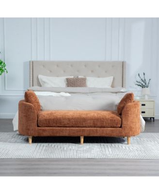 Upholstered End of Bed Bench with Armrests and Bolsters