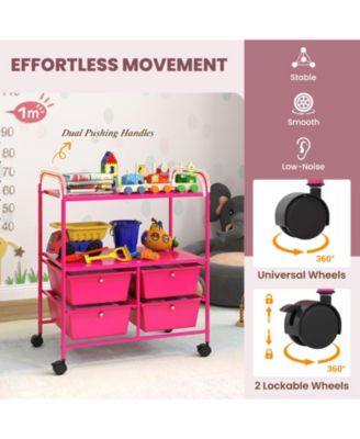 4-Drawer Rolling Storage Cart with 2-Tier Open Shelves