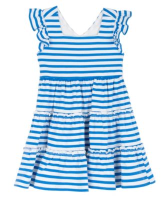 Girls' 2T-6X Jersey Knit Stripe Flutter Sleeve Tiered Dress