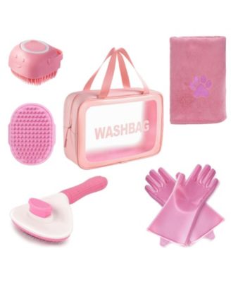 6pcs Dog Washing Kit with Brush Shampoo Scrubber Gloves Quick Dry Towel Waterproof Organizer Bag