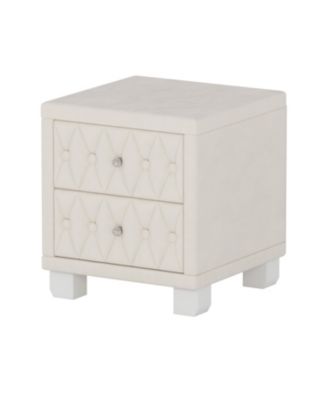 Nightstand with Crystal Handle 2-Drawer Button-Tufted Bedside Table