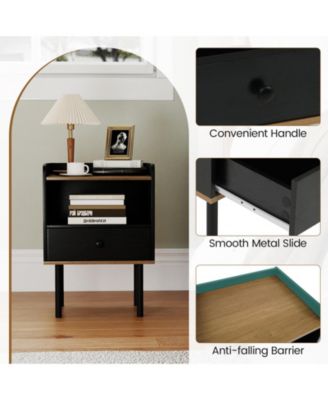 Nightstand with Drawer 3-Tier Sofa Side Table with Open Storage Shelf